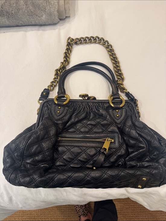 Marc Jacobs Handbags - Black Quilted Leather Shoulder Bag with Gold Chain Handles Marc Jacobs